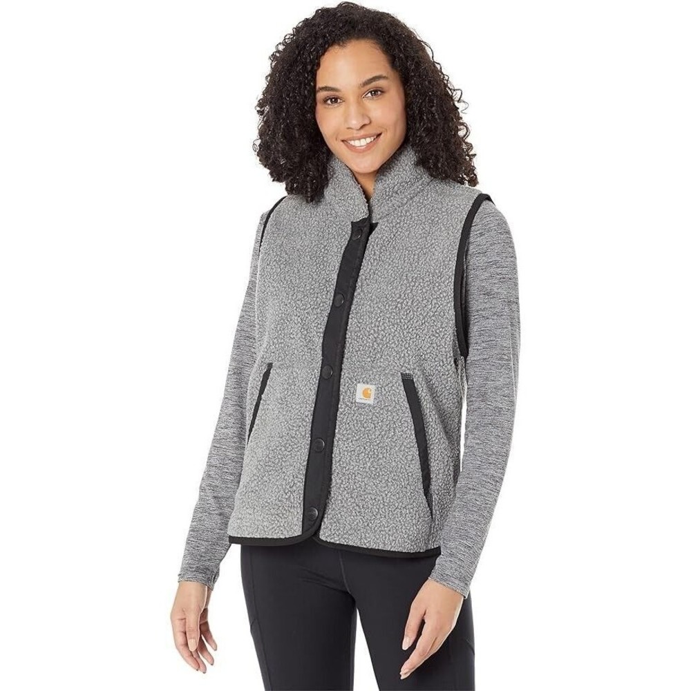 Carhartt Sherpa Fleece Snap Front Vest Womens Small S Relaxed Fit Gray Black NWT